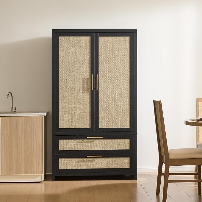 SICOTAS Armoire Wardrobe Closet, Larger Rattan Armoires Wardrobe Cabinet - Image 9