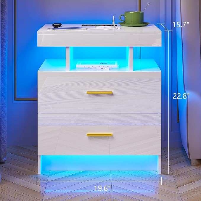 HNEBC Nightstand Set of 2 with Charging Station, Auto LED Night Stand with - Image 9