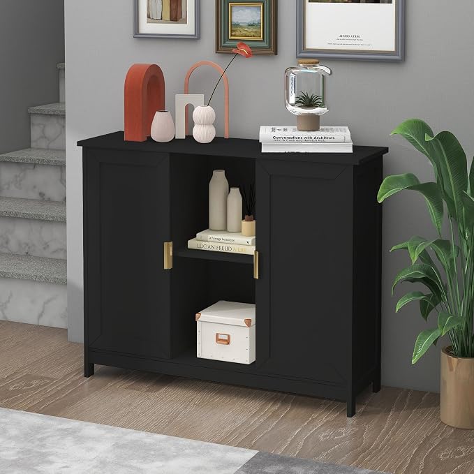 TaoHFE Black Buffet Cabinet, Modern Narrow Sideboard Buffet Cabinet Wooden Side - Image 6