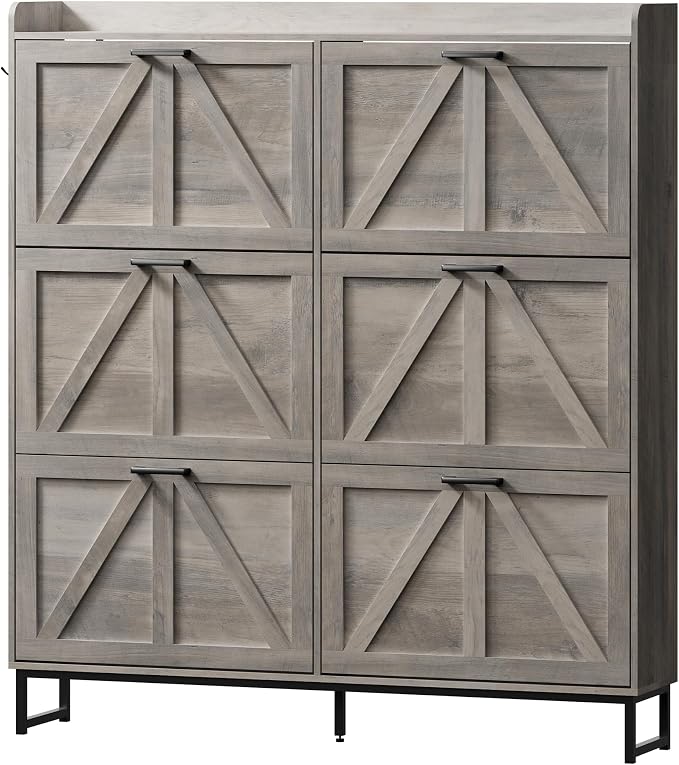 BORNOON Shoe Cabinet with 6 Flip Drawers Narrow Shoe Storage Cabinet Organizer - Image 8