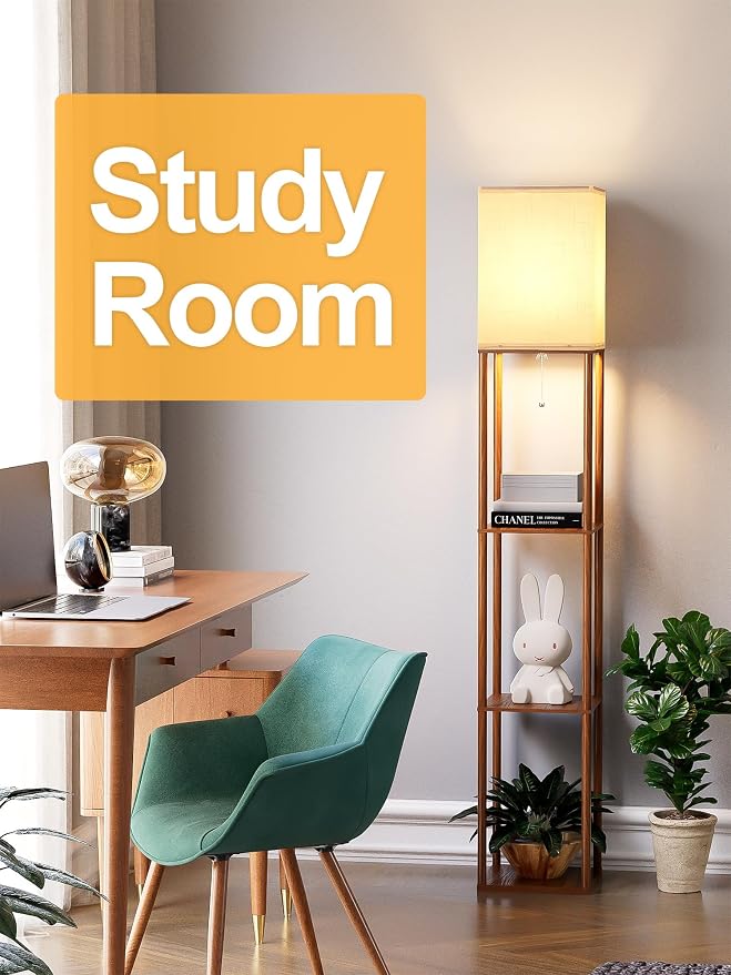 Floor Lamp with Shelves for Living Room Walnut Brown, Shelf Floor Lamp with 3 - Image 8