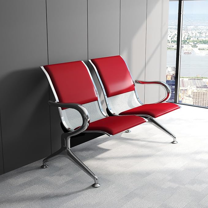 Kinfant 2-Seat PU Leather Waiting Room Bench – Red Reception Chair - Image 7