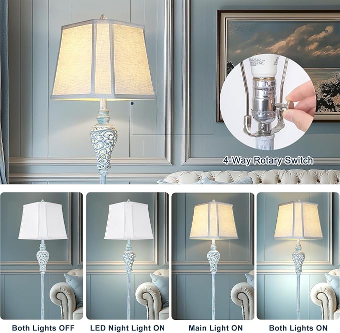 Vintage Floor Lamp with Nightlight, Washed Blue Finish Farmhouse Style Design - Image 3