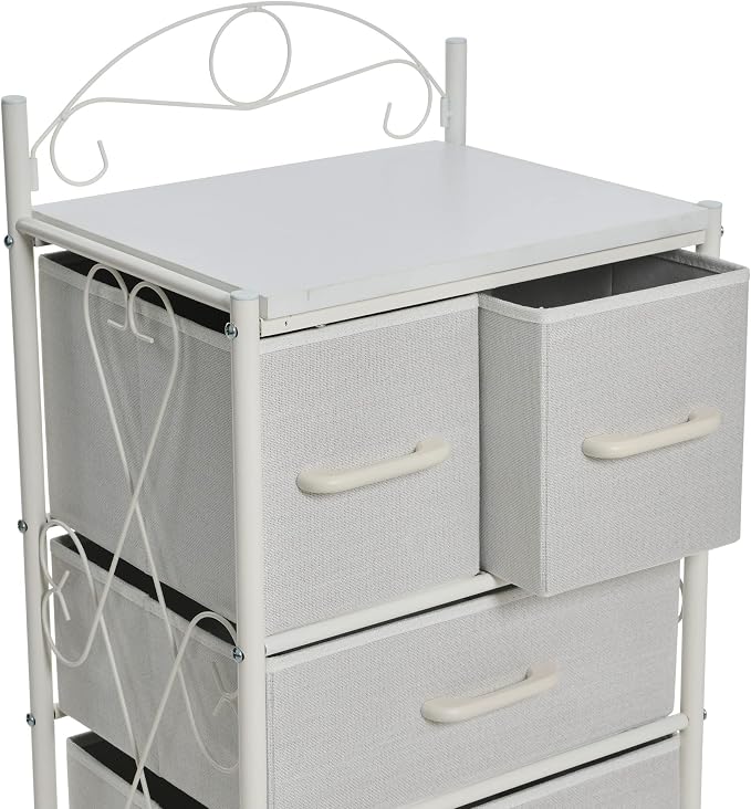 Household Essentials Scandinavian White Iron & Wood Four-Drawer Chest - Image 6