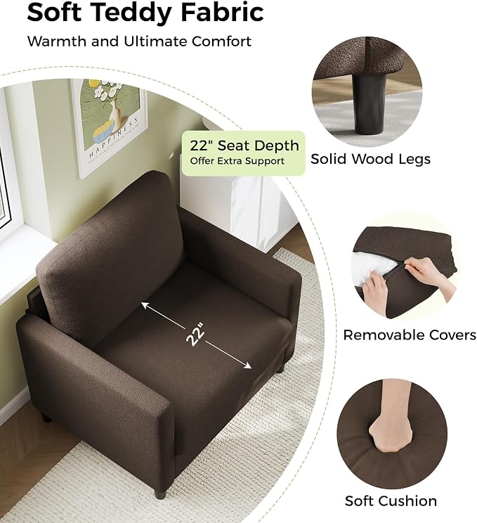 Welzona Sofa Accent Chair, Tool-Free Setup Living Room Accent Chairs, Comfy Arm - Image 3