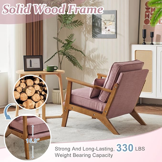 VINGLI Solid Wood Wide Armrests Accent Chair Set of 2, Upholstered Mid Century - Image 4