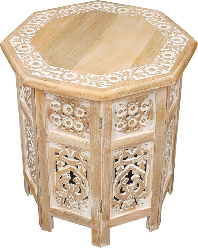 Side Tables– Hand Carved Vintage Boho Folding End Tables - Image 7