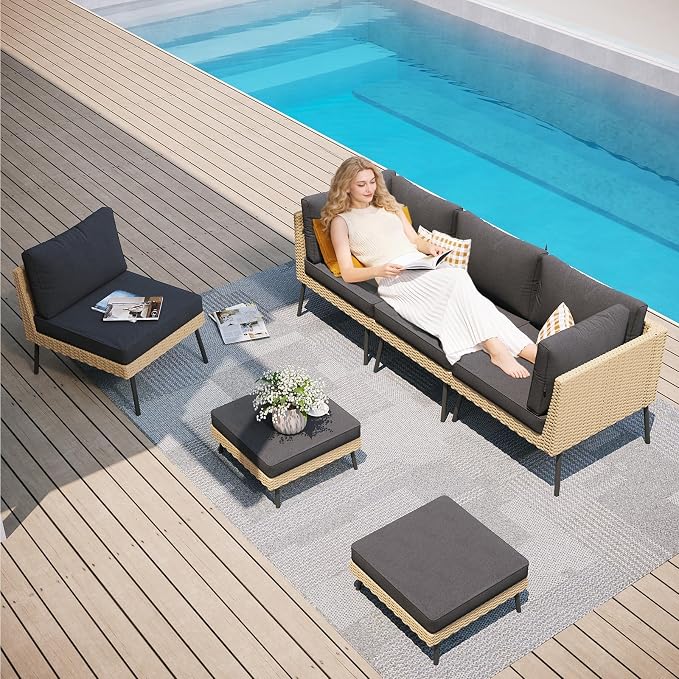 Aoxun 6-Piece Patio Furniture Set, Wicker Outdoor Furniture - Image 2