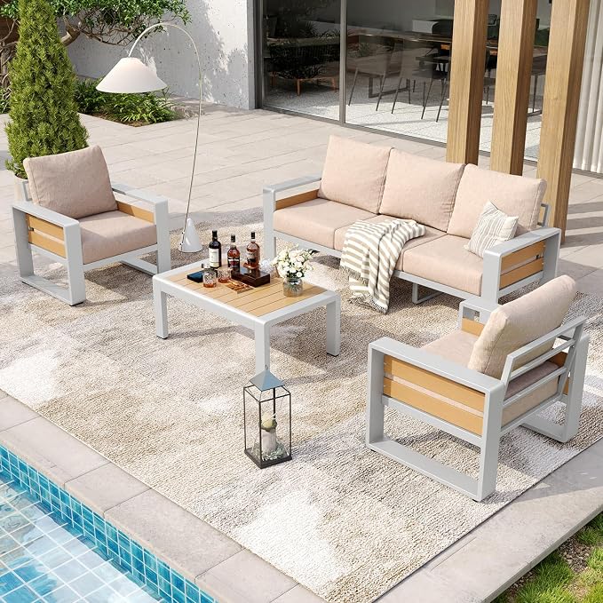 Aoxun Aluminum Patio Furniture Set, 5 Seats Luxury Outdoor Sectional - Image 5