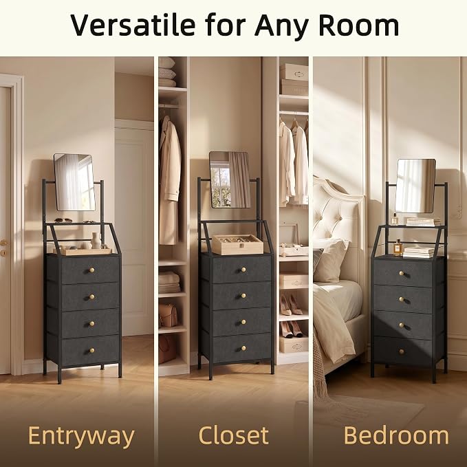 HIGDBFE 4-Drawer Dresser with Mirror, Vanity with 2-Tier Shelves, Fabric Chest - Image 8