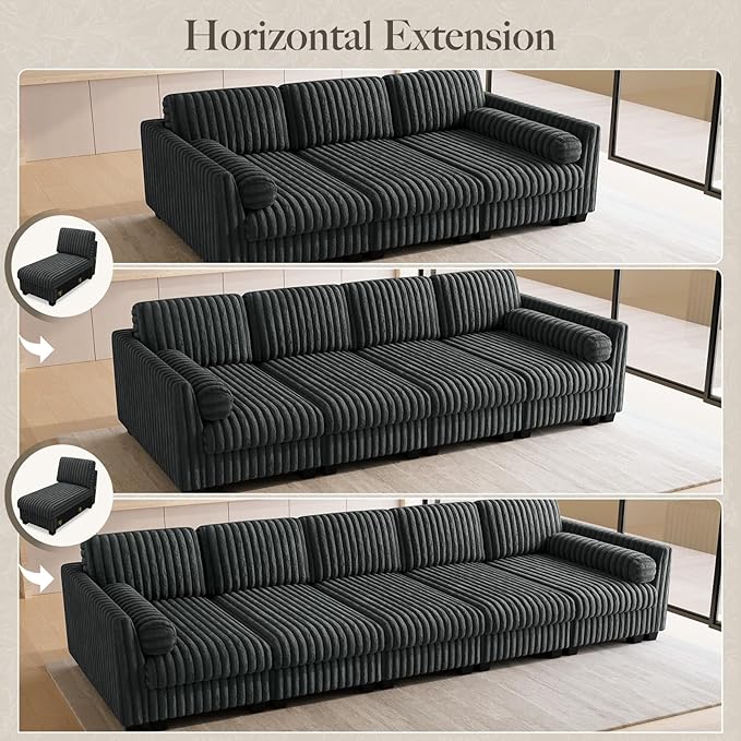 Belffin Plush Corduory Sectional Sleeper Sofa - Image 8