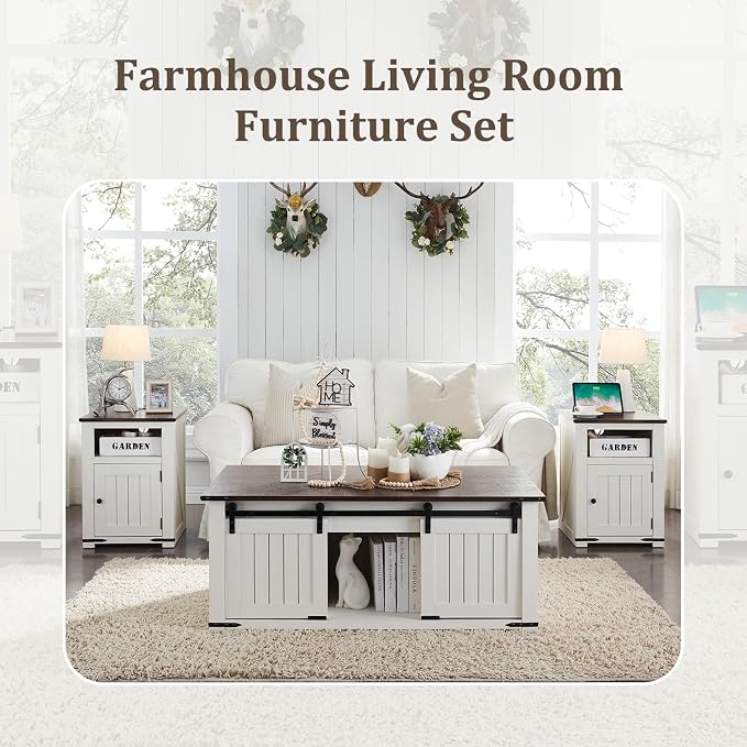 IFGET Farmhouse Furniture Set of 3, Includes 48" Lift Top Coffee Table - Image 6