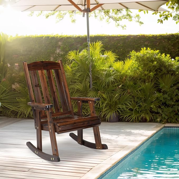 VINGLI Outdoor Rocking Chair, Heavy Duty 600 LBS Wooden Rocking Bench - Image 2