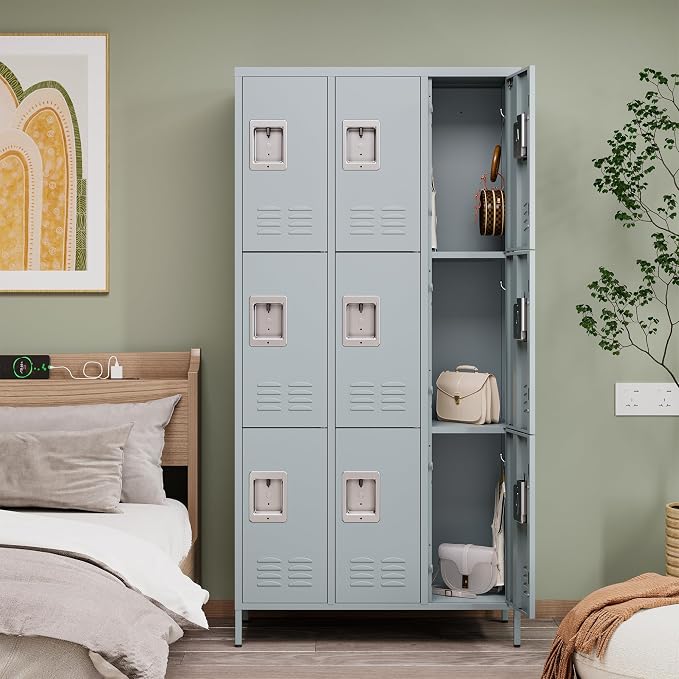 Metal Locker with 9 Doors Employees Locker, Metal Storage Locker with Hooks - Image 6