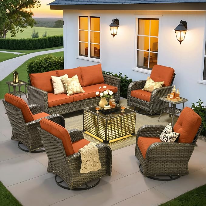 ovios 8 Pieces Patio Furniture Set, Outdoor Wicker Sofa Couch by OVIOS
