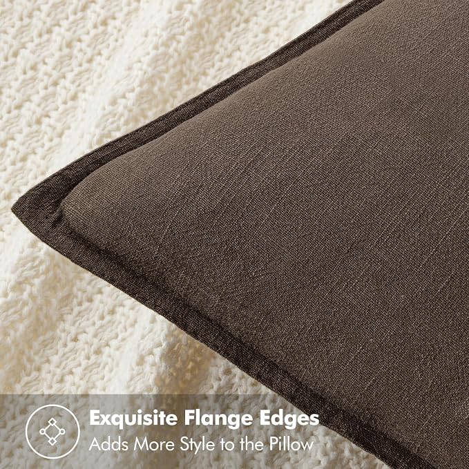MIULEE Decorative Linen Pillow Covers 18x18 Inch Dark Coffee Chocolate Boho - Image 2