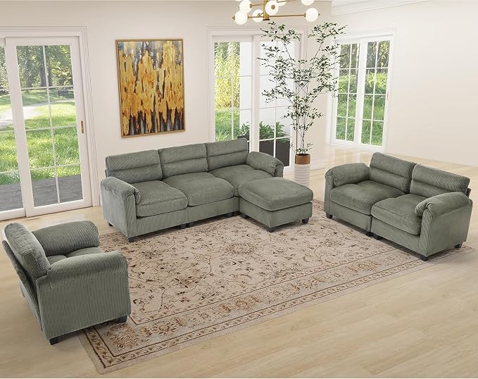 HAOMARKETS Corduroy 2-Piece Sofa Set, Upholstered Ottoman and Accent Chair Sofa - Image 7