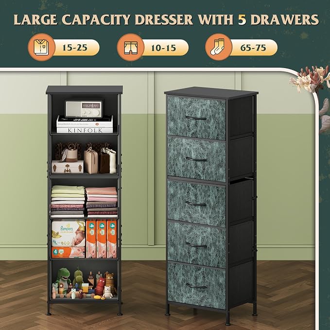 WLIVE Fabric Dresser, 5-Drawer Tall Dressers - Image 4