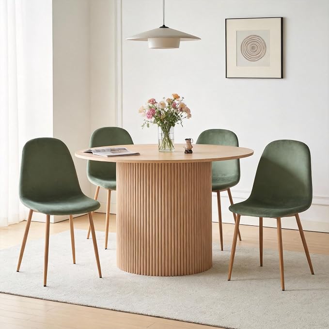 Dining Table Set for 4, Mid Century Modern 47 Inch Wooden Round Dining Table Set - Image 4