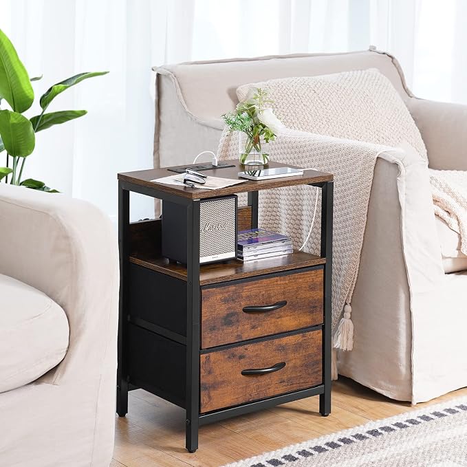 Yoobure Nightstand with Charging Station, Small Night Stand with Fabric Drawers - Image 2