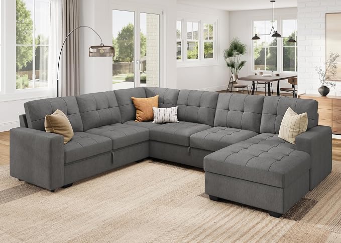 HONBAY Sleeper Sofa Bed with Storage Chaise, Sectional Couch with Pull Out Bed - Image 7