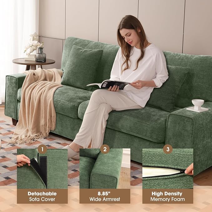 DOPEDIO Modern Loveseat Sofa for Living Room, Chenille Recliner, Removable Cover - Image 4