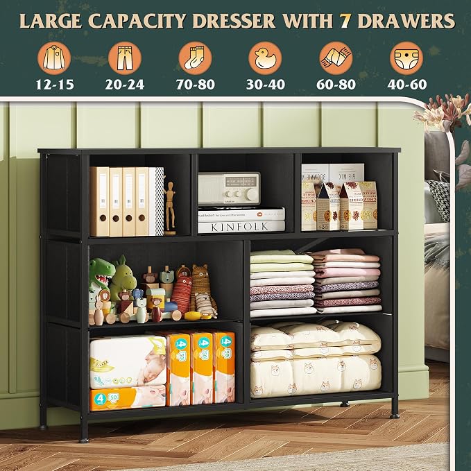 WLIVE 7 Drawer Dresser TV Stand, Entertainment Center, Media Console Table - Image 4