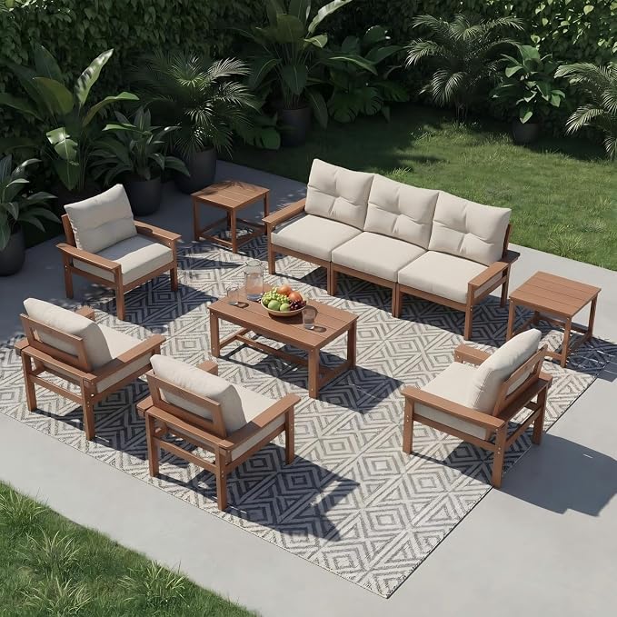 HDPE 3 Piece Patio Furniture Set, All-Weather Outdoor Couch Set - Image 8