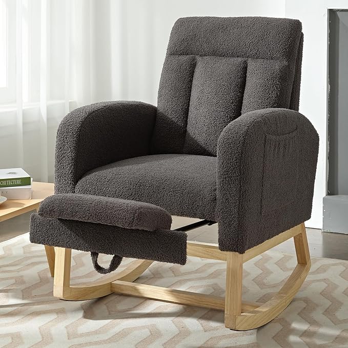NIOIIKIT Modern Nursery Rocking Chair, Teddy Upholstered Rocking Chair by NIOIIKITFURNITURE