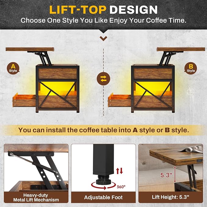 Itaar 40" Lift Top Coffee Table, 4 in 1 Coffee Tables - Image 7