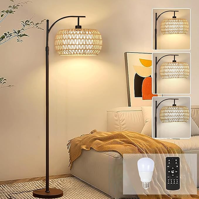 Arc Floor Lamps for Living Room Rattan Boho Floor Lamp by ZECOXOL
