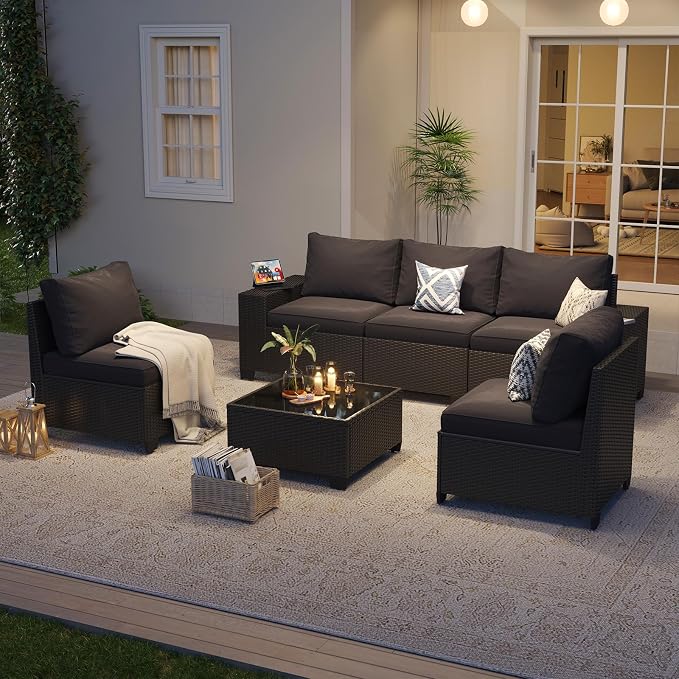 Aoxun Patio Furniture Set, Widen Armrests Wicker Outdoor Sectional - Image 2