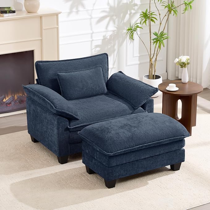 Oversized Accent Chair with Ottoman Set of 2, Upholstered Armchair with Extra - Image 3