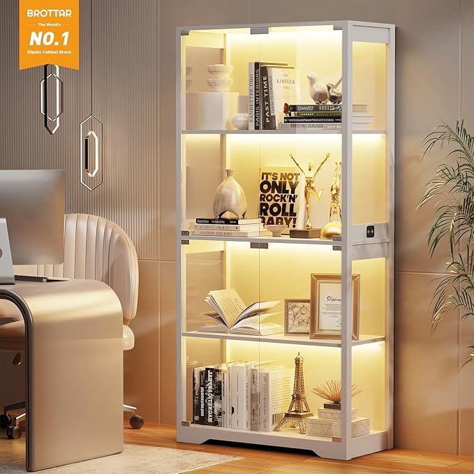 BROTTAR Display Cabinet with Glass Doors, 4-Tier Curio Cabinet with 3 Color - Image 3