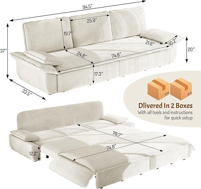 KEIKI 94.5" King-Size 3-in-1 Convertible Sleeper Sofa, Oversized Pull-Out Couch - Image 2