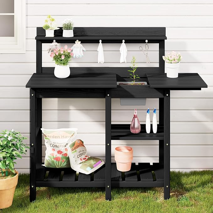 SERWALL Outdoor Potting Bench 2-Piece Set, Rot-Resistant HDPE Potting Table - Image 5