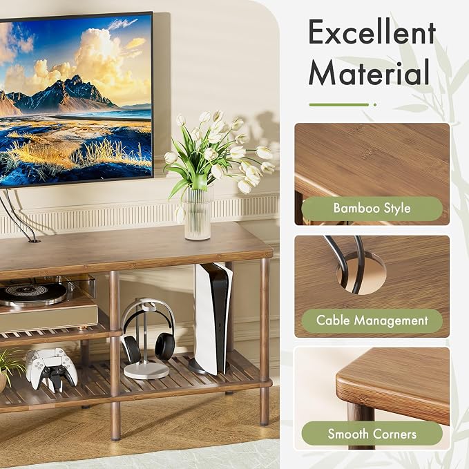 Amazer Bamboo TV Stand for 60 65 Inch TV, Entertainment Center - Image 3