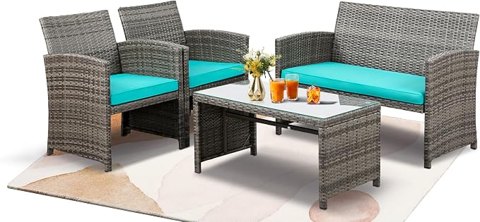 SUNLEI 4-Piece Outdoor Patio Furniture Set, Rattan Chair Wicker Conversation Set - Image 9