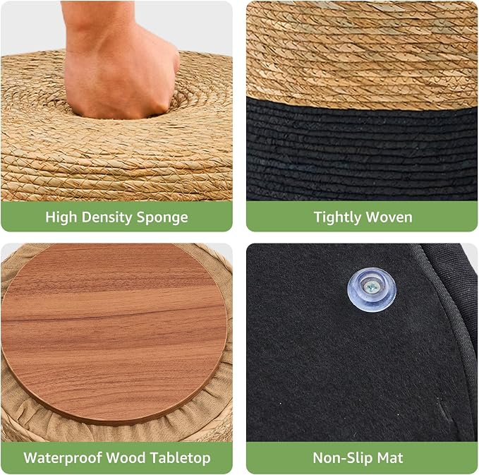 Wimarsbon Round Pouf Ottomans, Handwoven Natural Water Hyacinth Seagrass Pouffe - Image 7