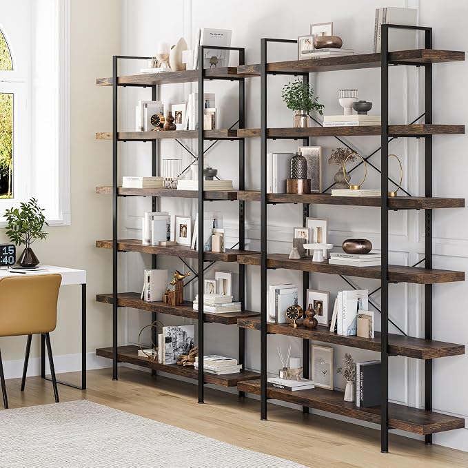 OtterOasis Bookshelf Set of 2, Heavy Duty 6-Tier Industrial Bookcase, 120lbs - Image 9