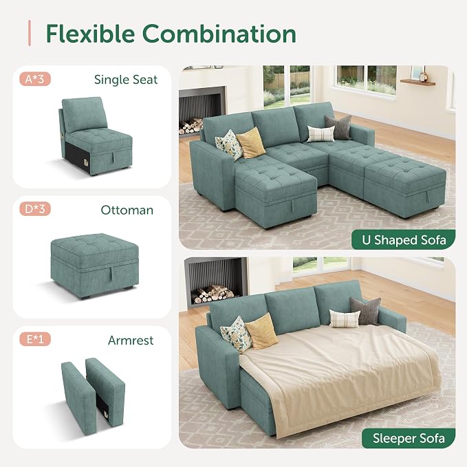 HONBAY Modular Sectional Couch Sleeper Sofa Bed - Image 4