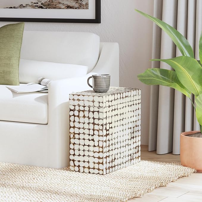 East at Main Rectangle Storage Side Table – Coconut Shell Mosaic Inlay - Image 2