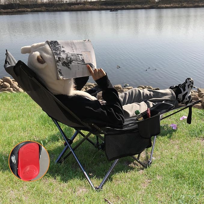 Reclining Camping Chair with Removable Footrest Lounge Chair with Headrest - Image 2
