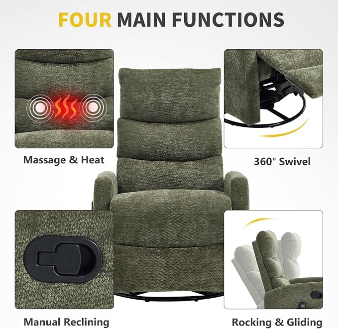 Trustyue Swivel Rocker Recliner Chair, 360° Swivel Recliner - Image 4