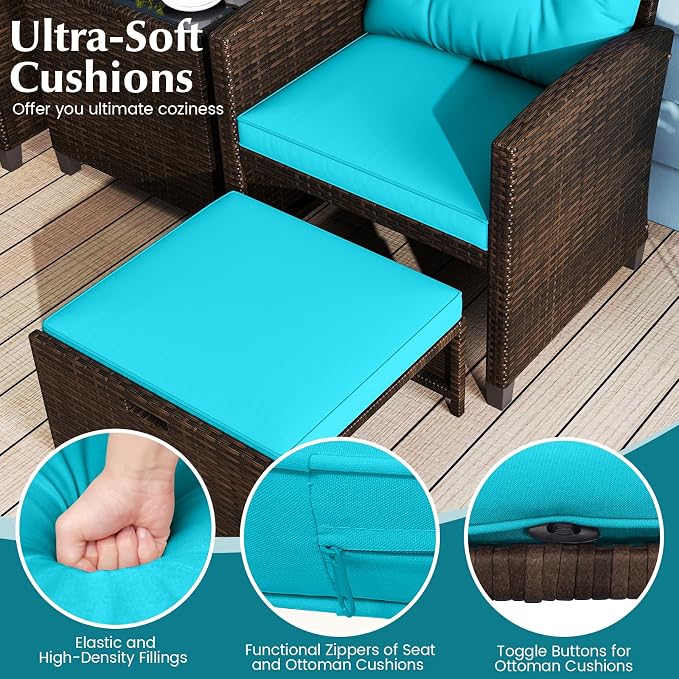 Tangkula 5 Pieces Patio Conversation Set, PE Wicker Outdoor Furniture Set - Image 4