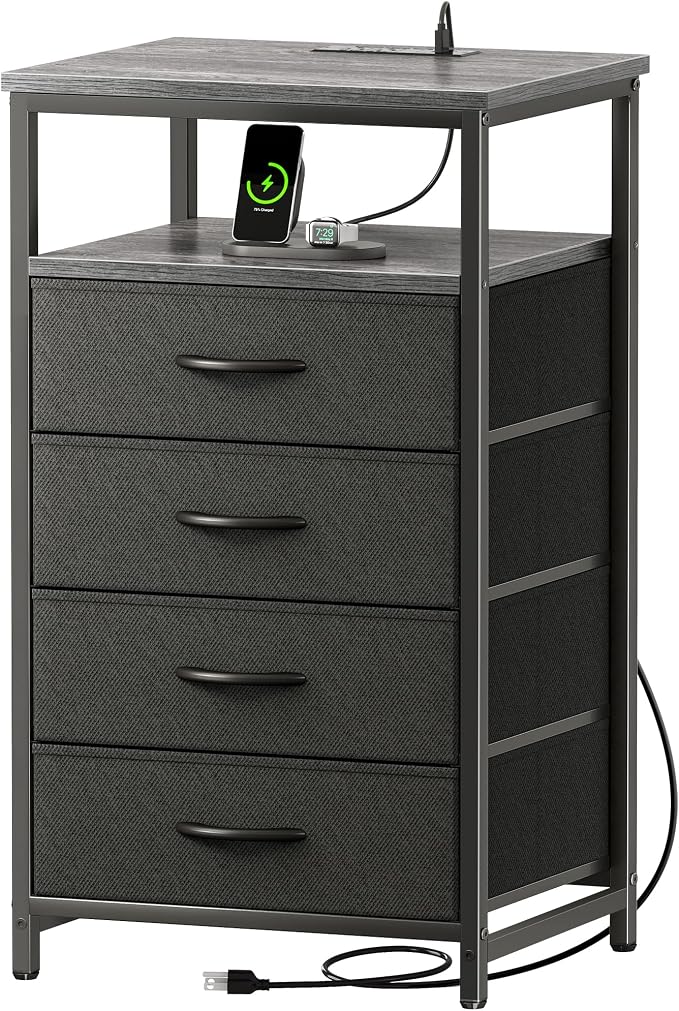 Huuger Night Stand with Charging Station, 4 Drawer Dresser by Huuger