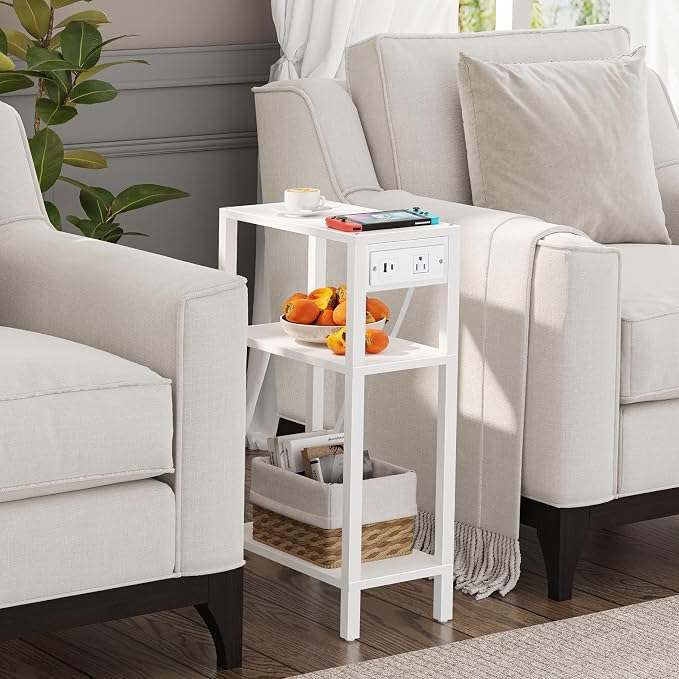 TUTOTAK Narrow Side Table with Charging Station, Small End Table with USB Ports - Image 2