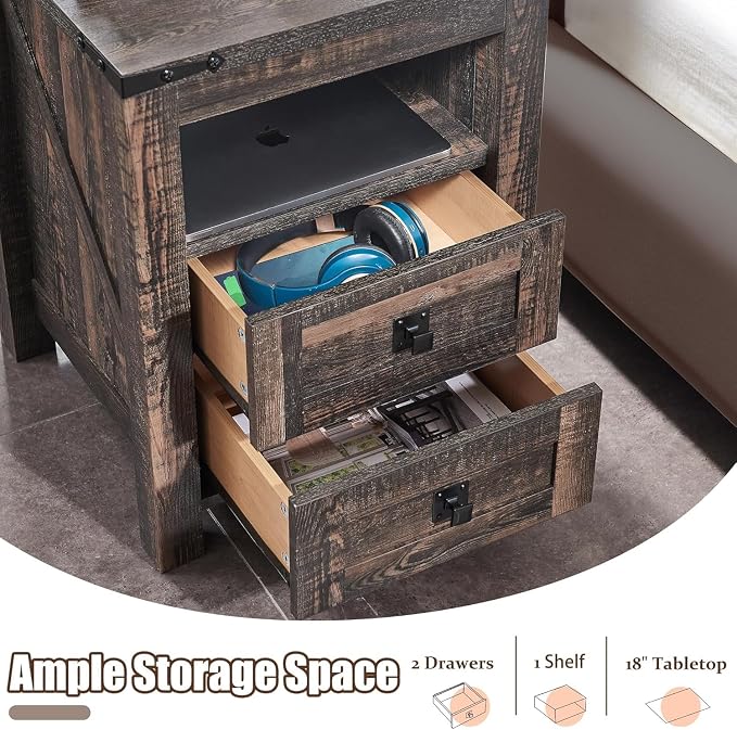 T4TREAM Farmhouse Nightstand Set of 2, Rustic End Table - Image 4