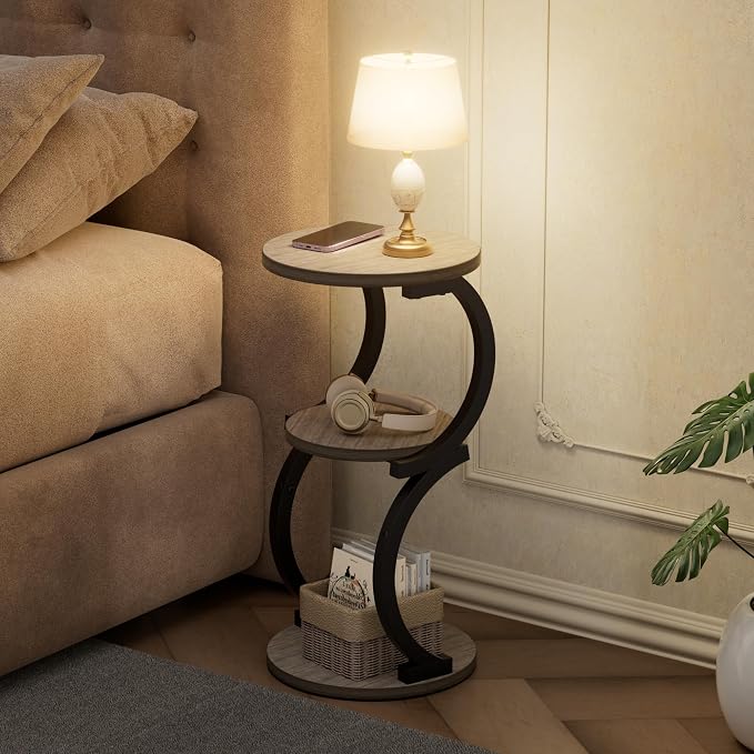 JUSTOGO Small Round Side Table, 3-Tier End Table - Image 7