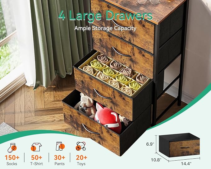 AODK Dresser for Bedroom with 4 Storage Drawers, Small Dressers Chest of - Image 4